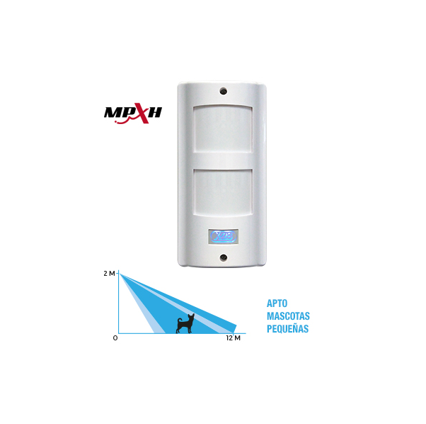INFRARROJO EXTERIOR MPXH, ANTIMASCOTA CHICA, DOBLE SENSOR, MONTAJE 2 MT