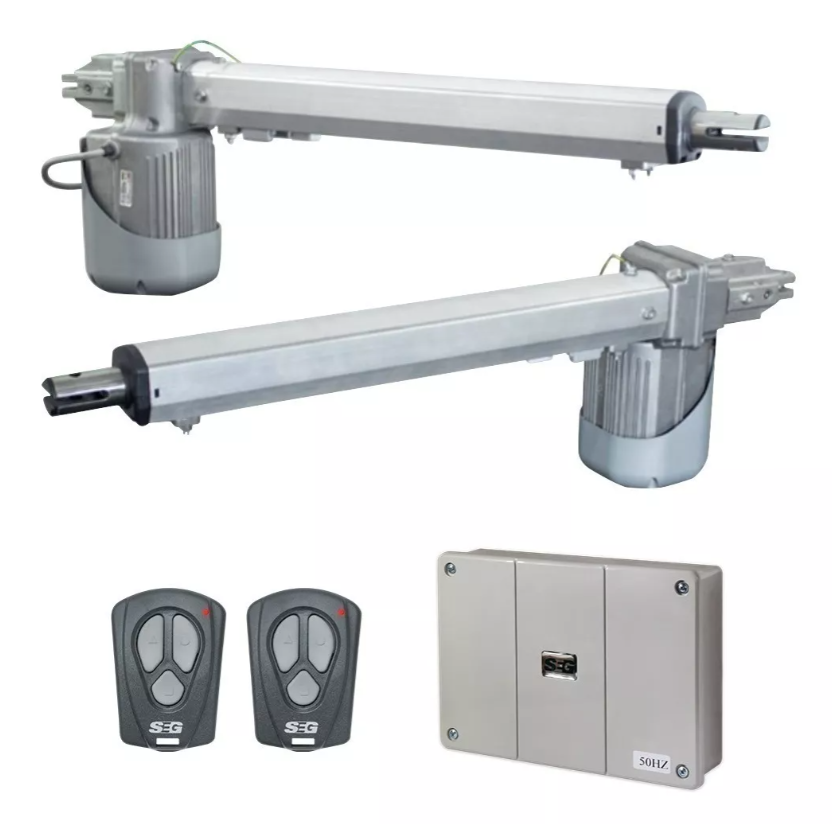 KIT PIVUS DUO 1.25 DOBLE Uso: Comercial/Residencial Potencia: 1/2 HP Accionador: 0.75 y 1.0 m Paso SinFín: 30 Alimentación: 12V/ 220V - 50/60Hz Tiempo Apertura: 12 seg. Ancho Máximo de cada HOJA: 3.0 m